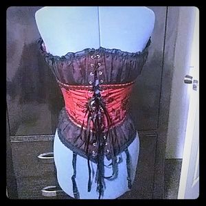 Lace black/red corset w/ thong panty